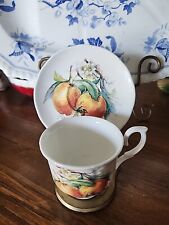 Royal Victorian Fine Bone China Teacup & Saucer Peach Fruit Signed  England  picture