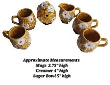 Fred Roberts Daisy Set of 6, 4 Mugs 1 Creamer And 1 Sugar with Lid, Gold, READ* picture
