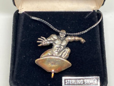 Vintage 1995 Sterling Silver Marvel Silver Surfer Pendant / Pin with Necklace picture