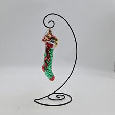 Vintage Blown Glass Stocking With Presents Christmas Ornament picture