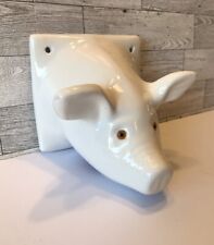 Vintage Lg. White Ceramic Pig Face Head Dish Towel / Apron Holder Hanger Hook picture