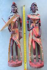 2 pcs Hand Carved Wooden African Tribal Figures 26” MAN & WOMAN  picture