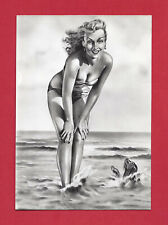 SEXY BATHING BEUTY & SWIMMING DOG ITALY B&W REAL PHOTO ART POSTCARD C. 1950'S  picture