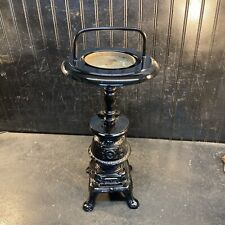 Vintage Smoking Cigar Stand Ashtray Cast Aluminum Black Pot Belly Stove Mid Cent picture