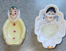 Vintage MCM LOT Mime Clown + Queen Hearts Pierrot Trinket Gum ceramic Dish Japan picture