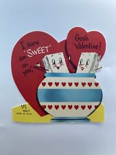 Anthropomorphic Sugar Cubes In Bowl Unused Vintage Valentine Card picture