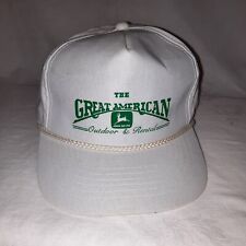 Vtg John Deere The Great American Outdoor & Rental Snapback Hat White Rope Retro picture