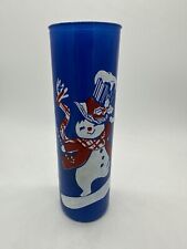 VTG Snowman Holiday Pillar Glass Candle-Midcentury picture