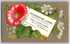 John C. Clark Philadelphia Housekeeping Labels Victorian Trade Card Floral picture