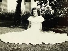 VE Photograph Pretty Woman Posing For Portrait Big White Dress 1940's Lovely  picture