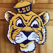 LSU Tiger Face Wooden cut out plaque football baseball team hanger Mike picture