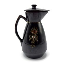 Japanese Moriage Redware Pottery Brown Handpainted Tall Covered Teapot picture