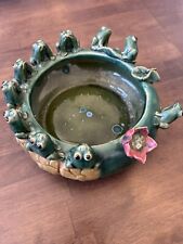 Rare Vintage Weller Art Style Majolica 10-Frog Planter With Lotus Flower-Lily8” picture