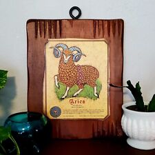 Vintage 1970s Aries Zodiac Wooden Wall Plaque picture