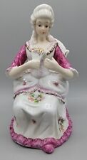 Vintage Victorian Style Figurine Lady Pink Flower Dress Sitting With Fan Germany picture