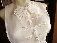 Vintage Pierced Collar Dicky Dickie White Steam Punk French Linen Victorian Bow picture