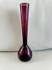 Vintage Hand Blown Etched Aubergine Purple Bud Vase picture