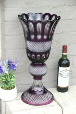 XXL Amethyst purple Bohamia 2 parts crystal glass cut vase centerpiece 1960 picture