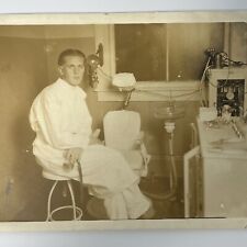 Antique Sepia Photograph Handsome Young Man Dentist Lots Of Equipment Medical picture