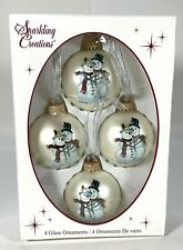 Vintage Glass Christmas Tree Ornaments Snowman Sparkling Creations Set of 4 USA picture