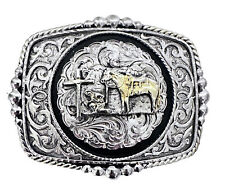 Cowboy Rodeo Belt Buckle Praying Cowboy and Horse Authentic Silver Plated picture