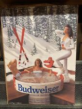 VINTAGE 1989 Budweiser Beer Poster SEXY GIRLS in Hot Tub & SKIING 20 x 28 NEW picture