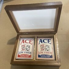 Vintage Decatur Industries walnut wooden playing cards box Two/Four decks #AA picture