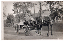Gilsum New Hampshire family~ parade ready horse carriage & flag RPPC NH Postcard picture