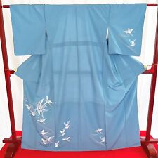 Japanese Kimono 'HOUMONGI' Polyester/Blue/Bird/Traditional/History N265 picture