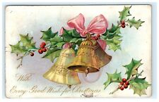 1906 Christmas Greetings Holly and Golden Bells to PA - Damaged picture