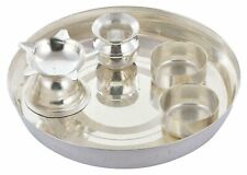 Metal Pooja Plate Thali Silver Plated 5 Piece Set As Handmade Puja Plate (6 inch picture