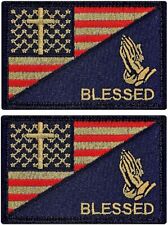 Blessed Praying Hand Cross USA Flag Subdued Patch ||2PC Hook Backing  3