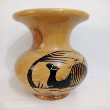 Olive Wood Vase Hand Turned Wooden Handmade Hand Painted Tunisia signed 7