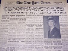 1942 OCT 4 NEW YORK TIMES - ROOSEVELT FREEZES WAGES BYRNES - NT 1144 picture