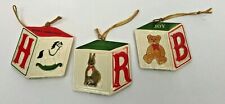 Christmas Ornaments ABC Blocks Bear Bunny Ceramic Japan Set 3 Vintage picture