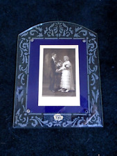 VINTAGE REVERSE ETCHED GLASS PHOTO FRAME WITH OLD WEDDING PICTURE picture