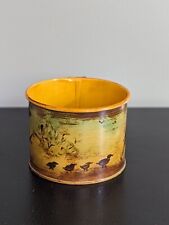 Unique Vintage  Hand Painted Tin Cup  Yellow Metal Farm Scene Tin Cup Signed picture