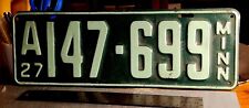 MINNESOTA - 1927 passenger license plate, nicely restored - great color comb. picture