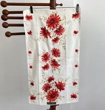 Vintage 1950s 60s Mod Linen Tea Towel Kitchen Decor Parisian Prints Red Flower picture