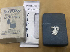 RARE Vintage 1942 WWII USMC Black Crackle Zippo 4bbl Hinge Original Insert & Box picture