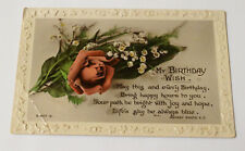 Birthday Greetings Postcard c1910 Embossed Rose Antique Rotary Photo picture