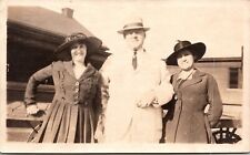 Vintage B&W Photograph Man & Two Women - Utica Illinois Area - August 18, 1918 picture