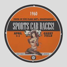 VINTAGE SPORTS CAR RACES CORRY FIELD 1960 OIL PORCELAIN  GAS PUMP  SIGN picture