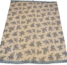 Vintage Retro Floral Acrylic Blanket With Blue Satin Trim 72x 87 Inches picture