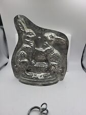 Pair of Standing Rabbits Basket Easter Chocolate Mould Original  Tin Stamped  picture
