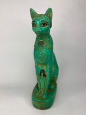 RARE ANCIENT EGYPTIAN ANTIQUE Statue Goddess Cat Bast Bastet with Scarab Isis picture