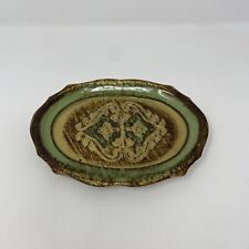 Vintage Italian Florentine Painted Wood Tray Beautiful Green Brown Gold 8” picture