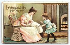 c1910 VICTORIAN MOTHER DAUGHTER AND BABY EMBOSSED HOME SCENE POSTCARD P3665 picture