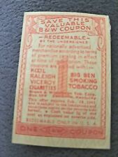 1942 USA -B &W  COUPON /LABEL Kool Raleigh Viceroy TOBACCO -FINE Condition picture