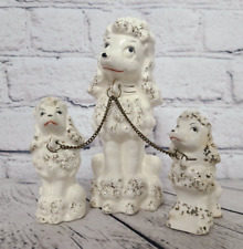 Vtg 1960s Mid Century Ceramic Poodle Dog Mom with Puppies Chain Family Figurines picture
